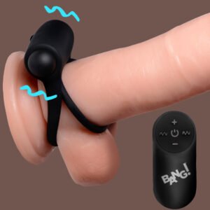 AG572-Black Remote Control 28X Vibrating Cock Ring and Bullet - Black