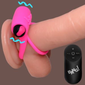 AG572-Pink Remote Control 28X Vibrating Cock Ring and Bullet - Pink