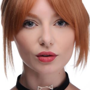 AG726-Black Kinky Kitty Ring Slim Choker - Black