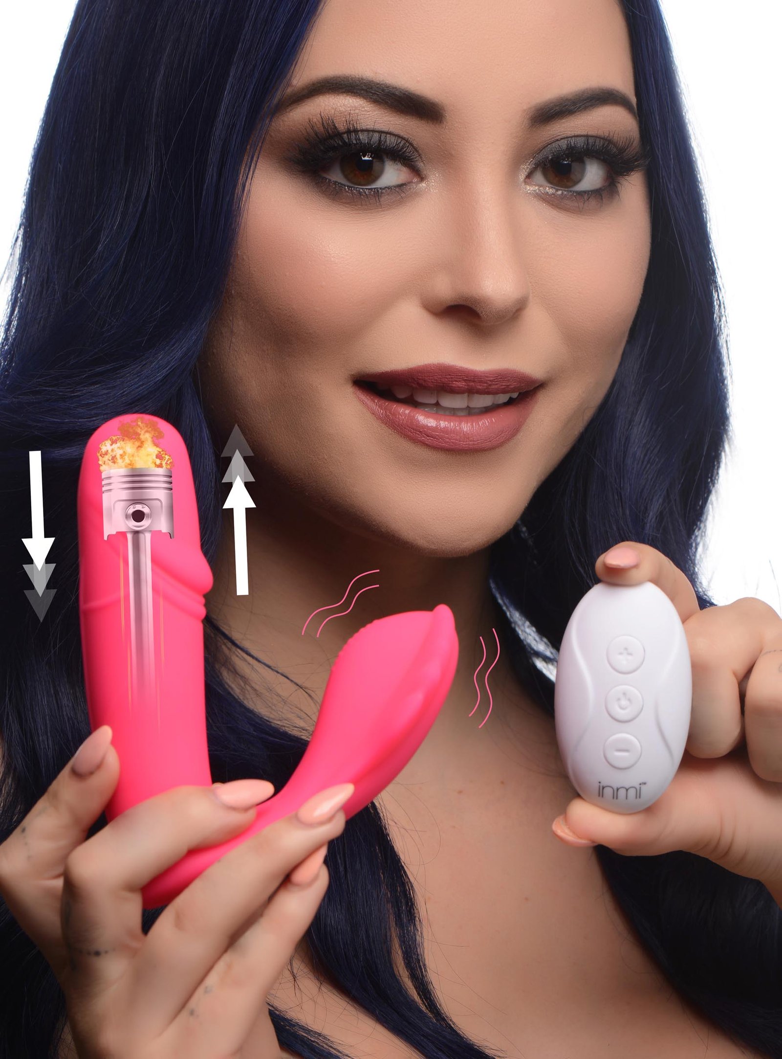 AG736-Female-Model-001B AG736 Panty Thumper 7X Thumping Silicone Vibrator with Remote Control