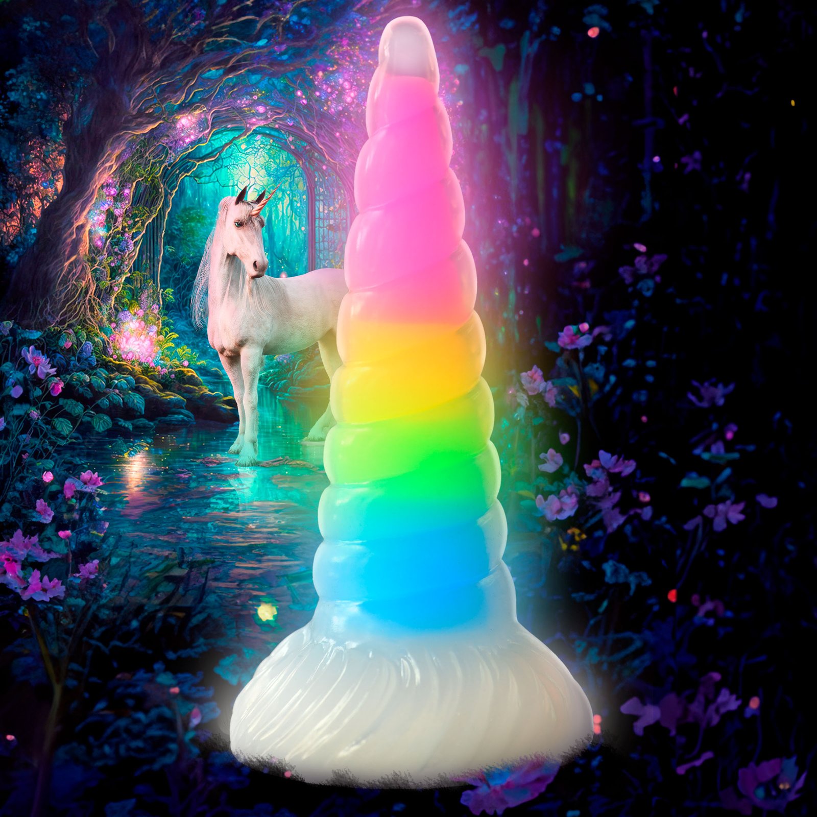 AH310_STD-MAIN_2 AH310 Uni-Glow Glow-In-The-Dark Rainbow Silicone Dildo