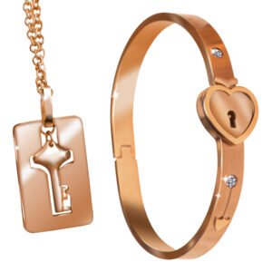 AH315 Cuffed Locking Bracelet and Key Necklace - Rose Gold