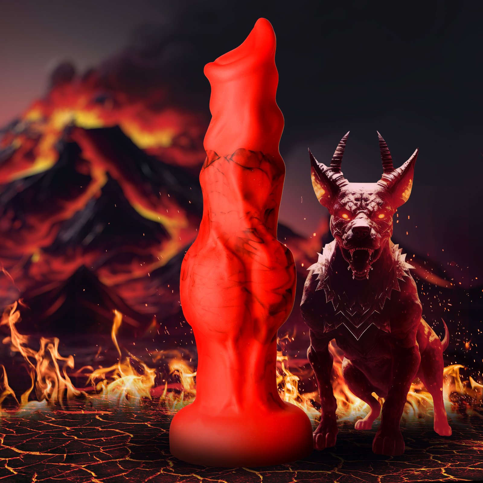 AH414-Med_STD-MAIN AH414-Med Fire Hound Silicone Dildo - Medium