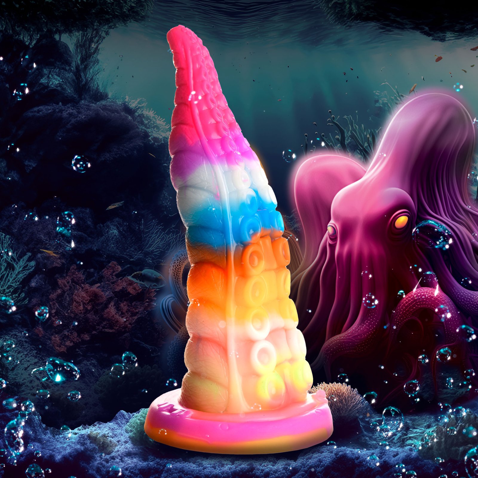 AH444_STD-MAIN_v2 AH444 Luminoctopus Glow-In-The-Dark Tentacle Silicone Dildo