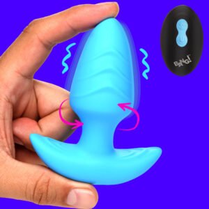 AH489-Blue Rotating and Vibrating Silicone Butt Plug - Blue