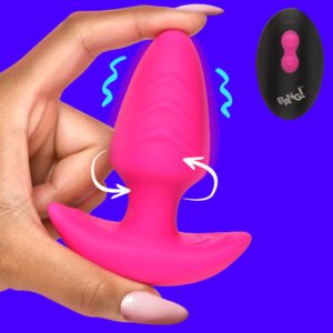 AH489-Pink Rotating and Vibrating Silicone Butt Plug - Pink
