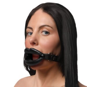 AH540-Black Juicy Lips Silicone Open Mouth Gag - Black