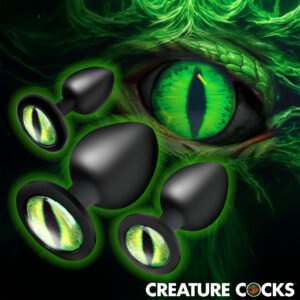 AH736 Creature Eyes Green Eye Silicone Butt Plug Set