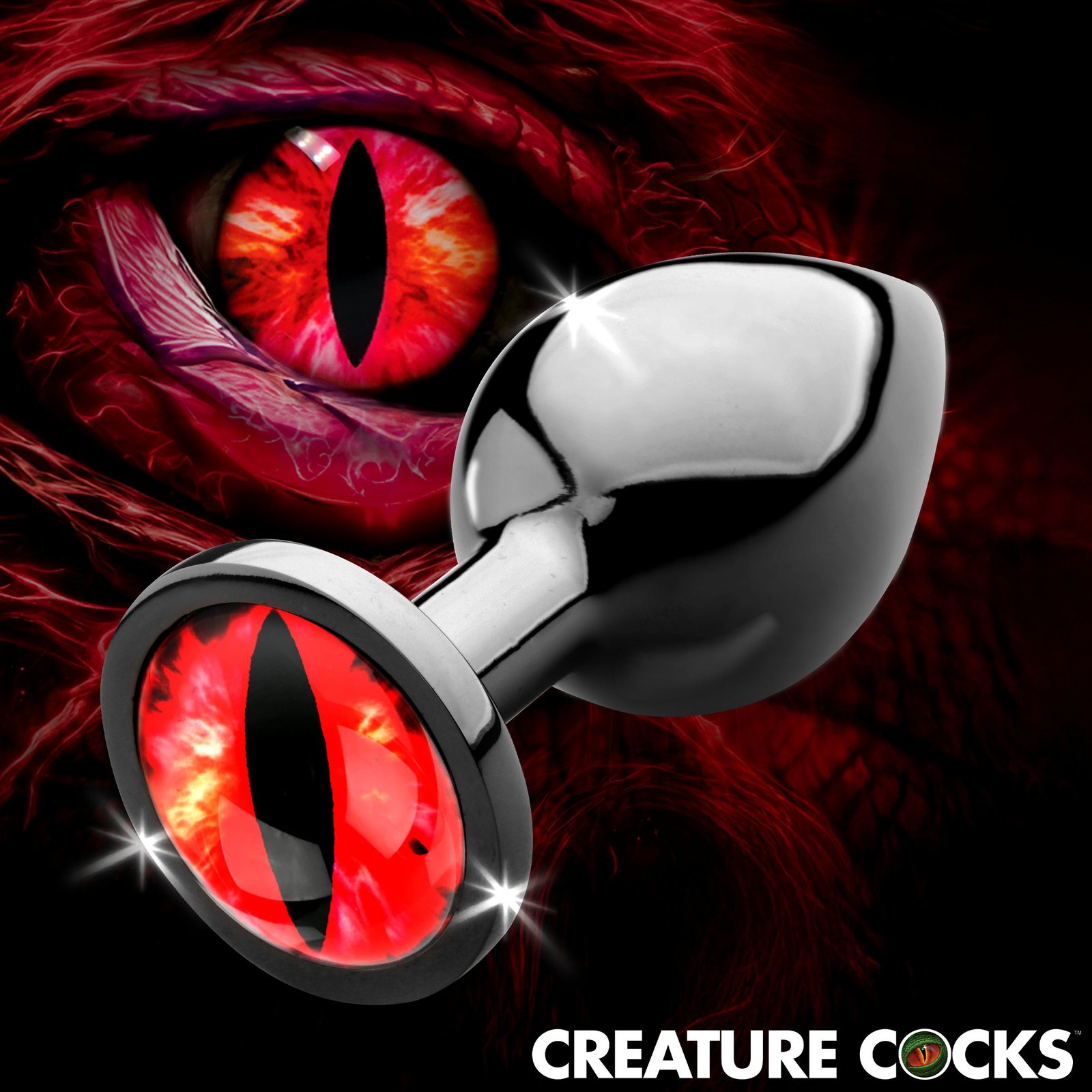 AH737_M_STD-MAIN AH737-Med Sinister Eye Red Eye Metal Butt Plug - Medium