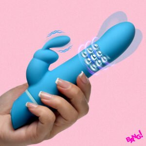 AH792 Rotating Beads Silicone Rabbit Vibrator- Blue