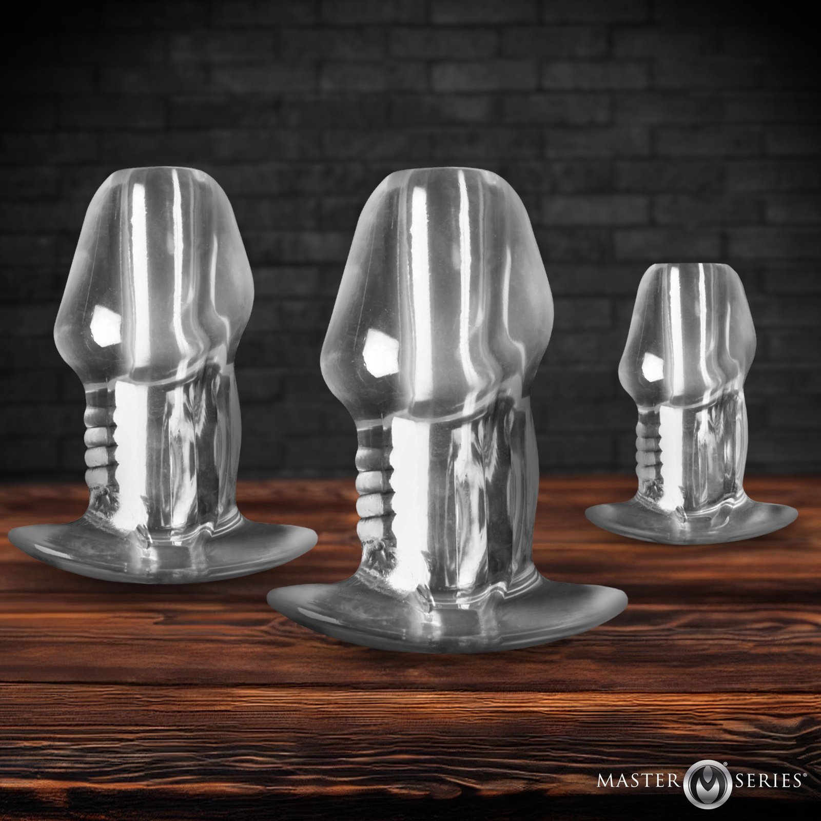 AH805_STD_MAIN AH805 Dicked Clear Hollow Anal Plug 3pc Set