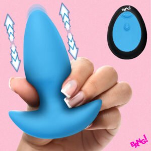 AH832-Blue Thrusting & Vibrating Silicone Butt Plug - Blue