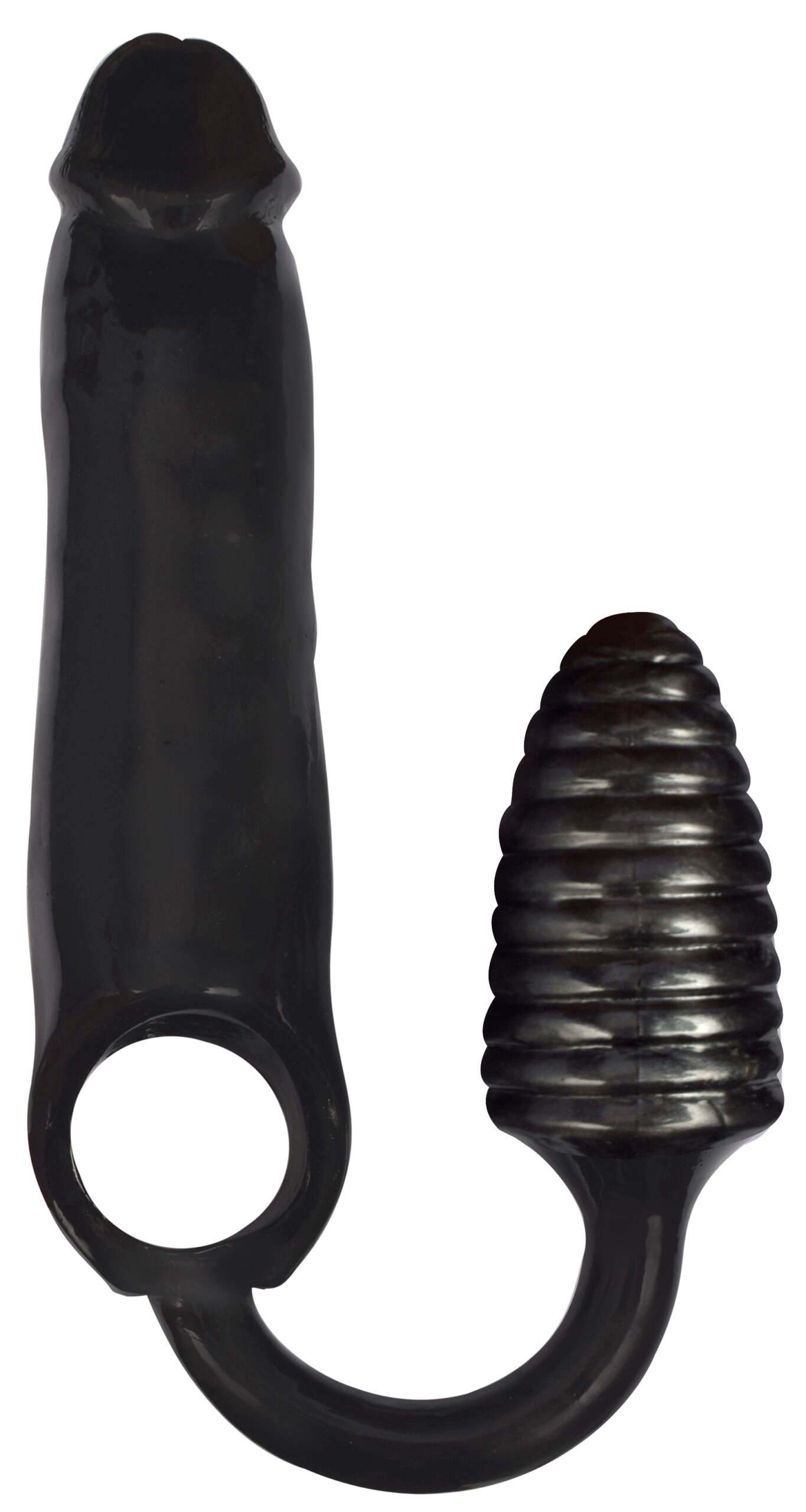 CN-03-0605-20-ROOSTER-BLACK CN-03-0605-20 XXXPander Sheath with Ribbed Plug - Black
