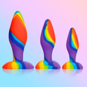 CN-11-0432-88 3 Piece Rainbow  Silicone Butt Plug Set