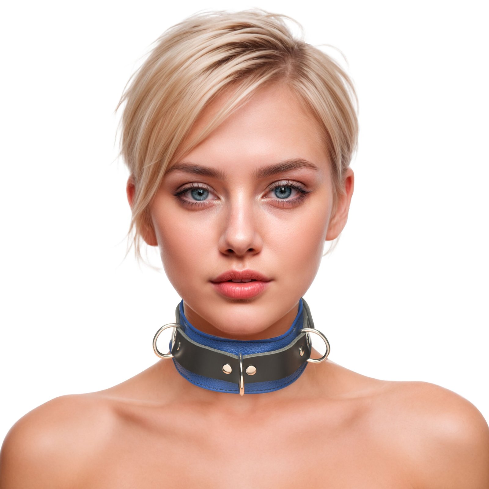 SL209_model_03-1 SL209 Strict Leather Deluxe Locking Collar - Blue and Black
