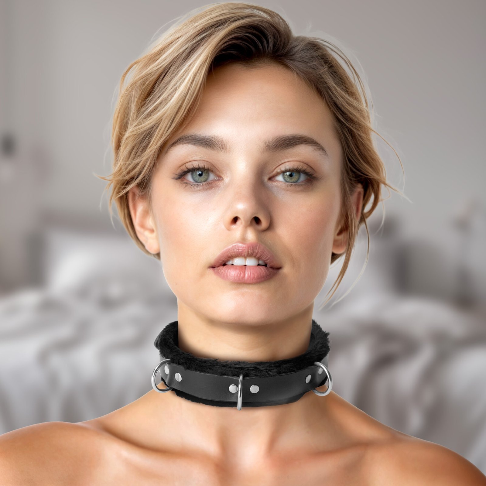 SV513_Ai_Female_001 SV513 Strict Leather Narrow Fur Lined Locking Collar