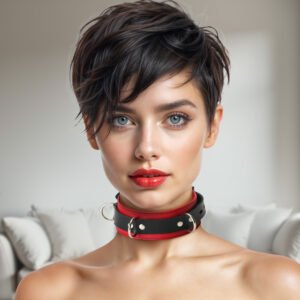 TL102 Strict Leather Deluxe Red and Black Locking Collar