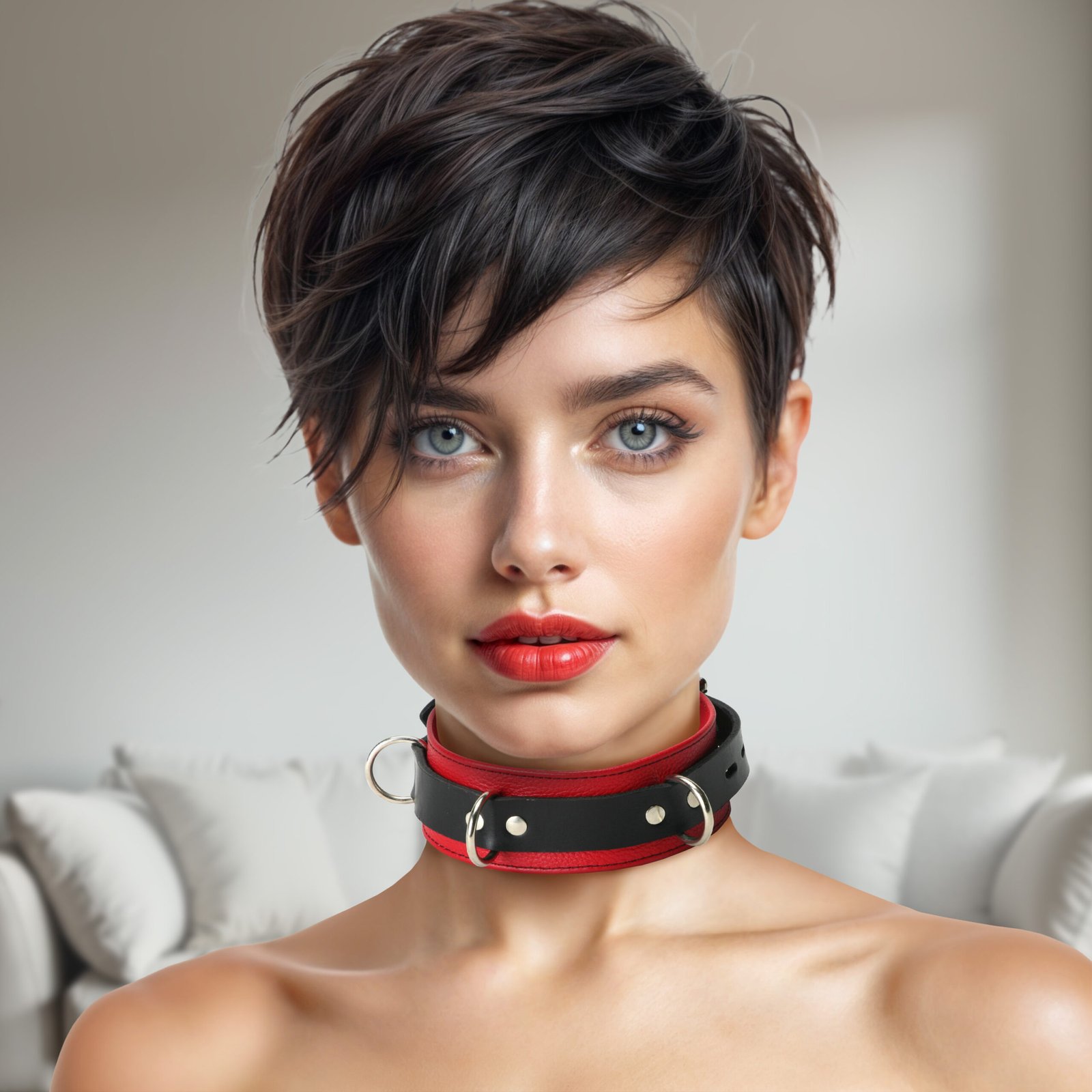 TL102_Ai_Female_001 TL102 Strict Leather Deluxe Red and Black Locking Collar