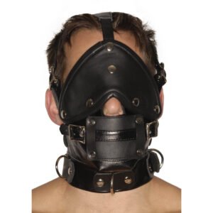 AB471 Strict Leather Premium Muzzle with Blindfold and Gags