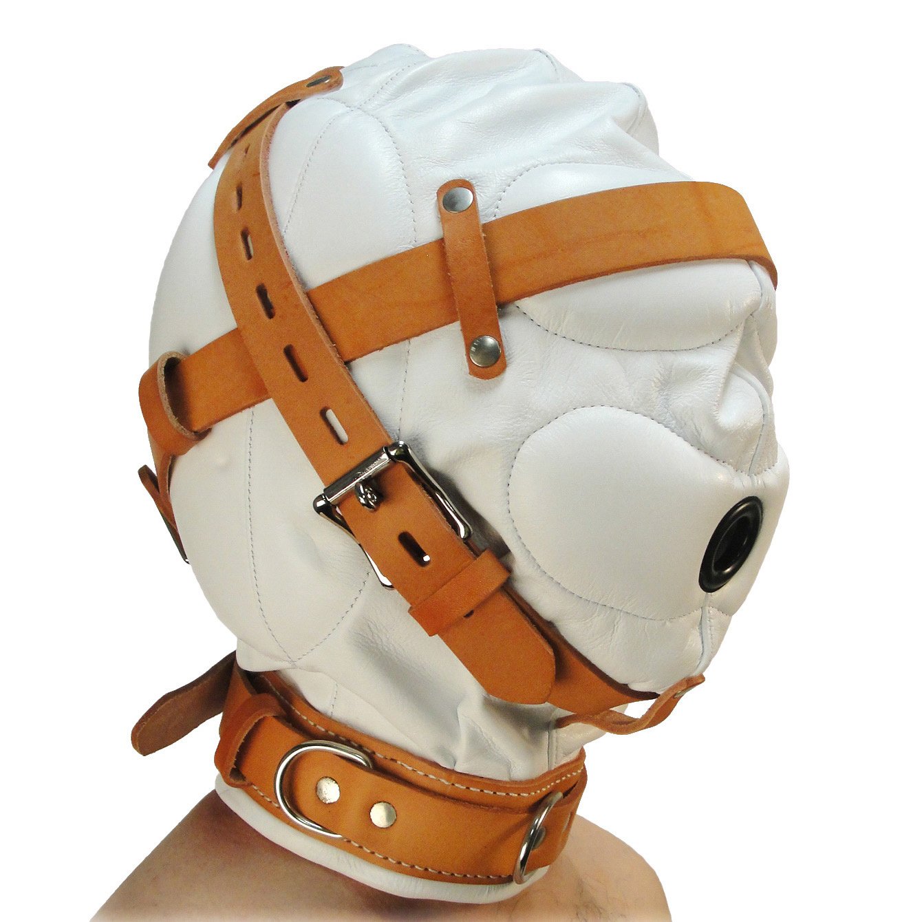 ac220-white-leather-hood-side_2 AC220-ML Total Sensory Deprivation White Leather Hood - MediumLarge
