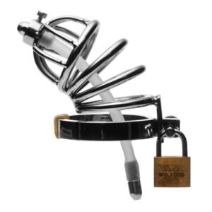AD775 Stainless Steel Chastity Cage with Silicone Urethral Plug