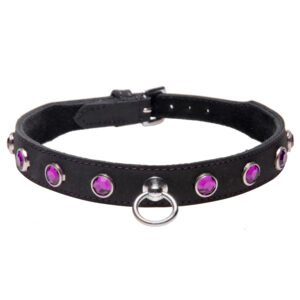 AD938-Purple Leather Rhinestone Collar- Amethyst