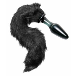 AE391 Midnight Fox Tail Glass Anal Plug
