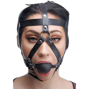 AE763 Leather Head Harness with Ball Gag