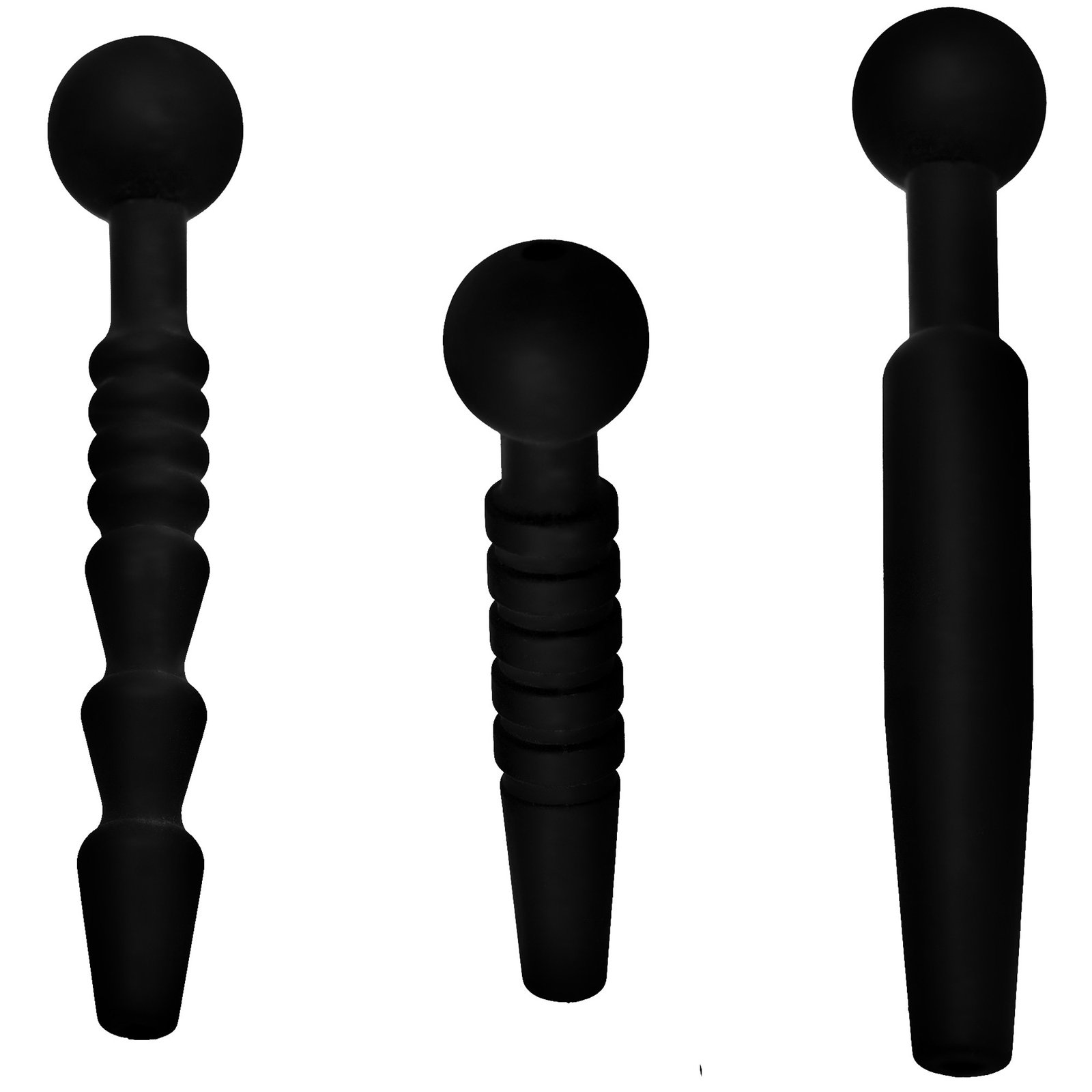 ae840-a-2000 AE840 Dark Rods 3 Piece Silicone Penis Plug Set