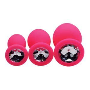 AE902-Pink Pink Pleasure 3 Piece Silicone Anal Plugs with Gems