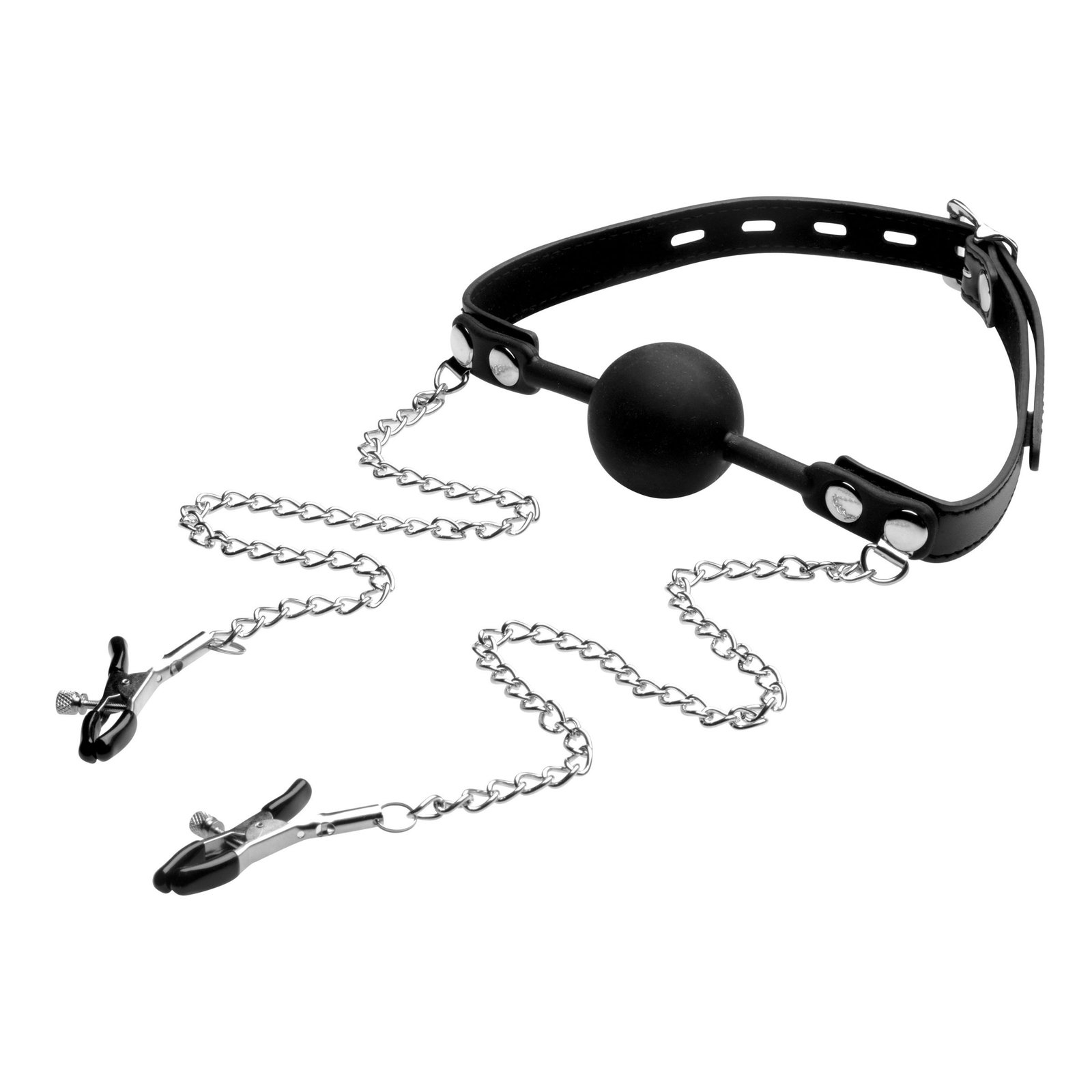 ae976-bulk AE976 Silicone Ball Gag with Nipple Clamps