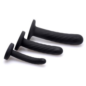 AF105-Black Trinity Strap-On Silicone 3 Piece Dildo Set - Black