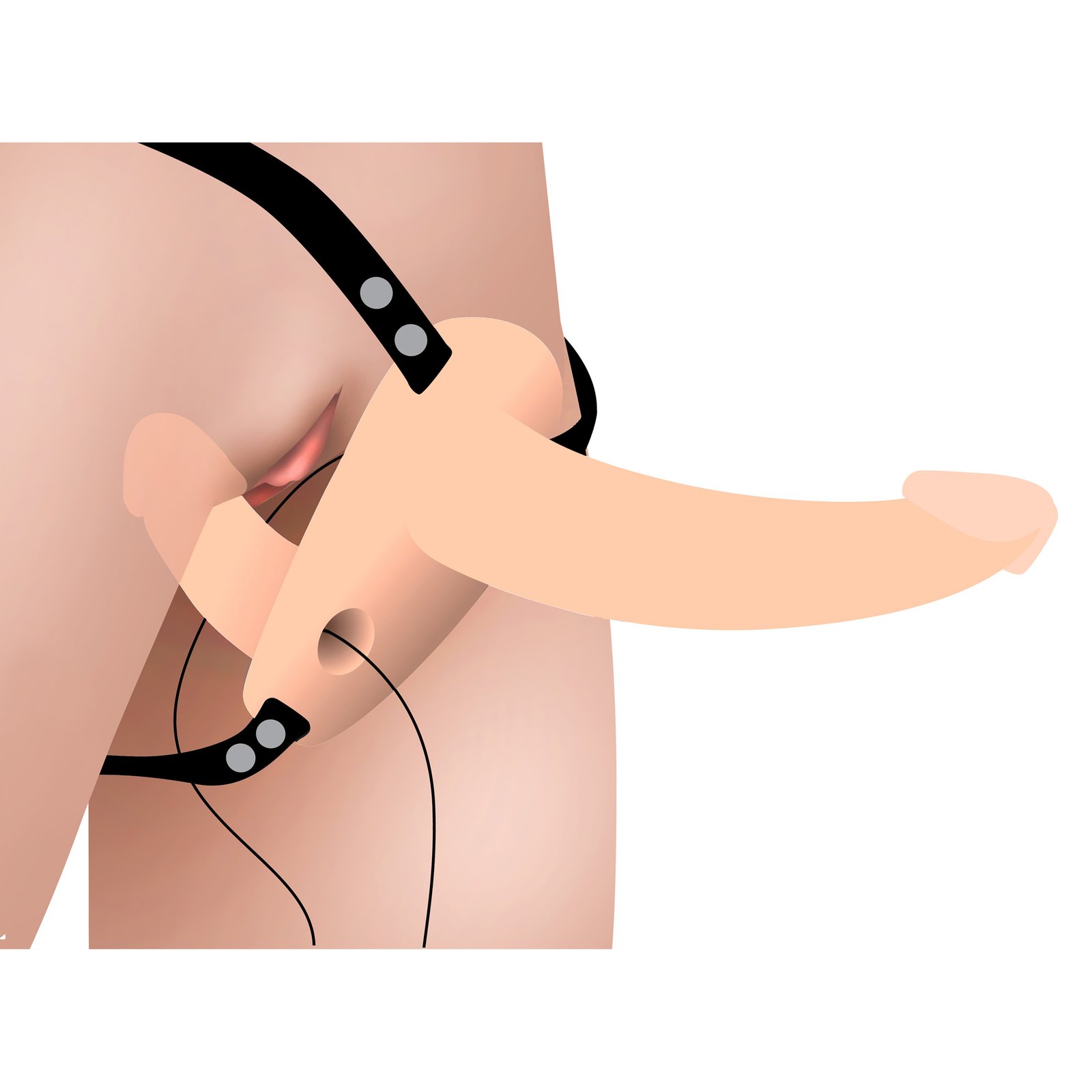 af475-flesh-drawing_2 AF475-Flesh Power Pegger Silicone Vibrating Double Dildo with Harness