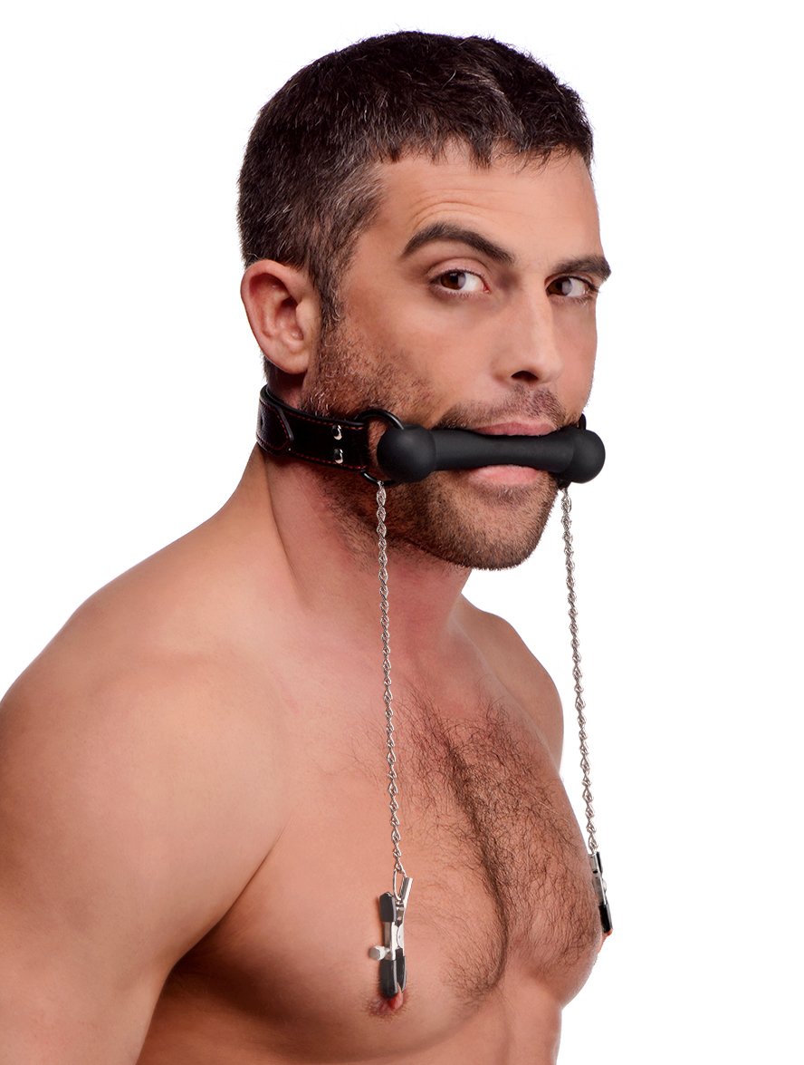 af651-model-retouched-001 AF651 Silicone Bit Gag with Nipple Clamps