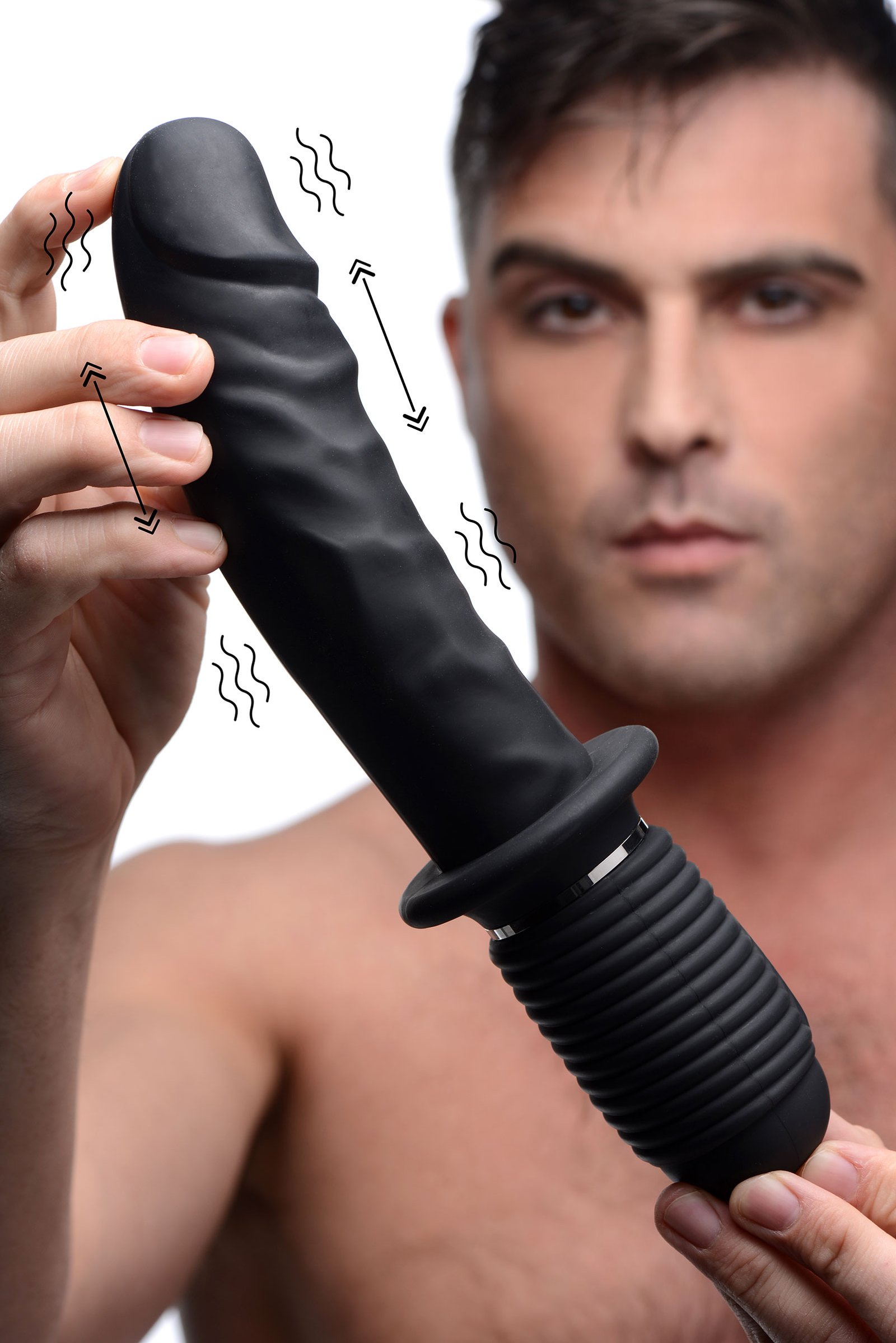 af911-male-model-005 AF911 Power Pounder Vibrating and Thrusting Silicone Dildo - Black