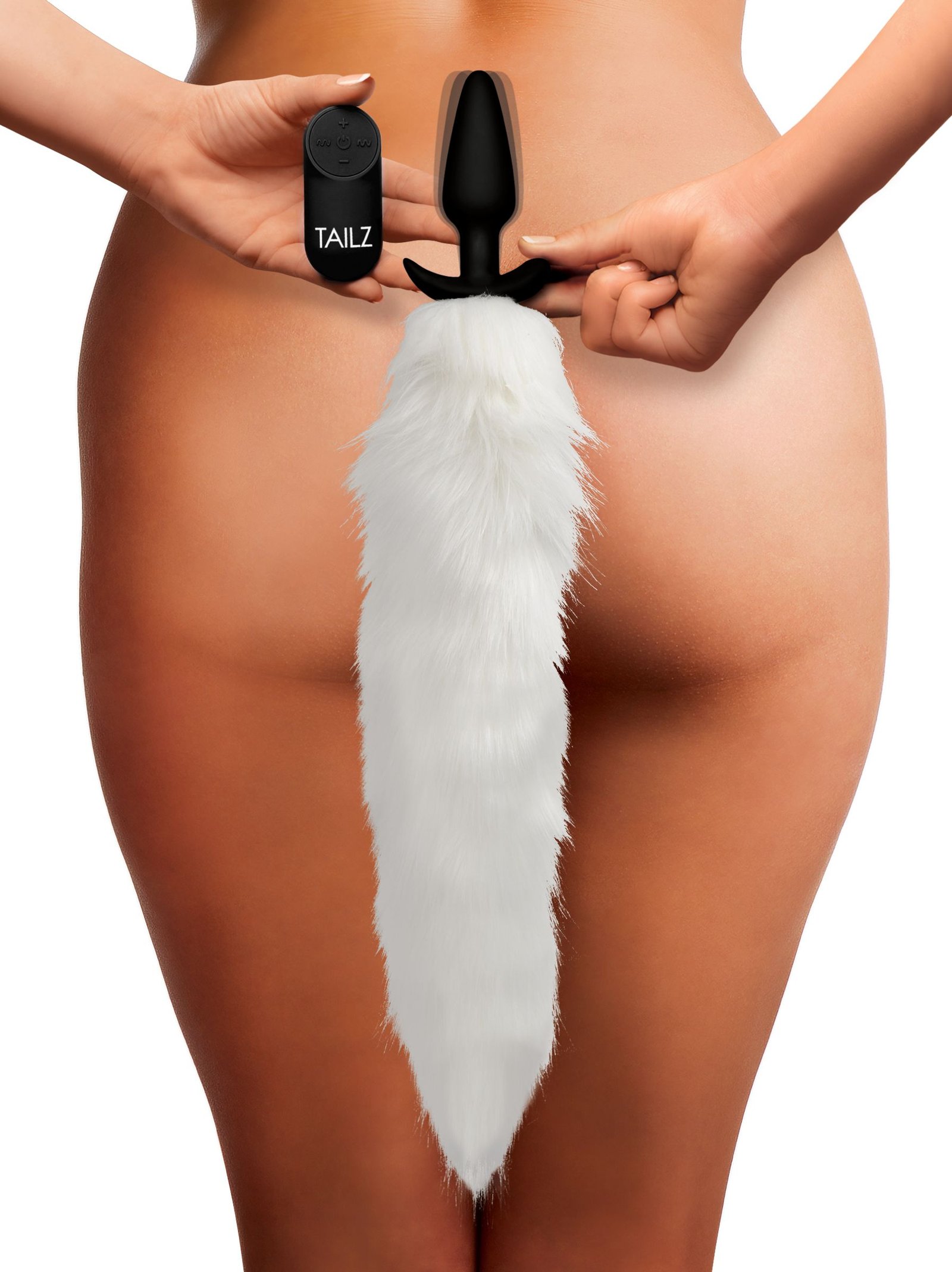 ag246-model-1 AG246 Vibrating White Fox Tail Slender Anal Plug
