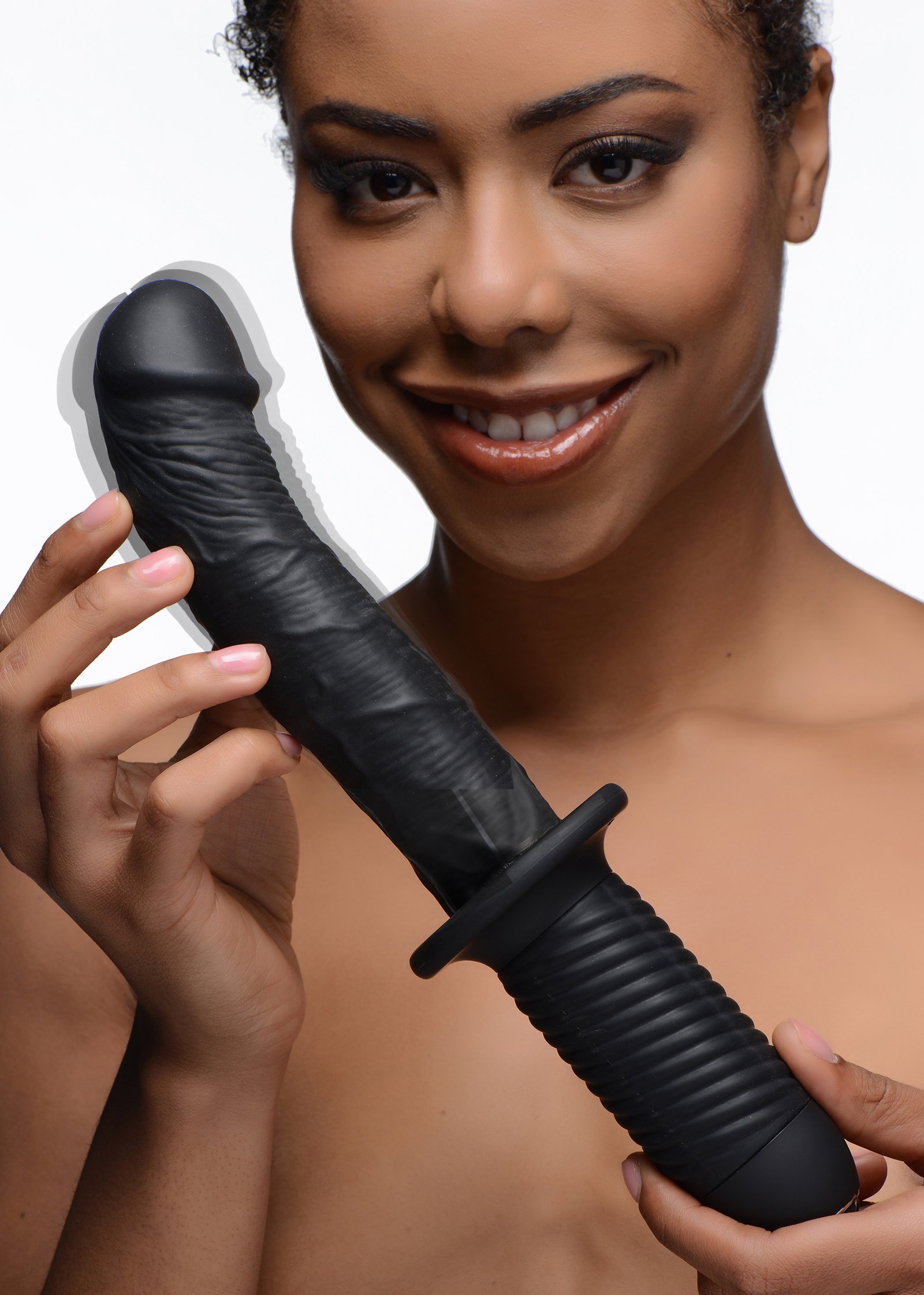 ag300-femalemodel-004 AG300 The Large Realistic 10X Silicone Vibrator with Handle