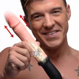 AG360-Flesh 8X Auto Pounder Vibrating and Thrusting Dildo with Handle - Beige