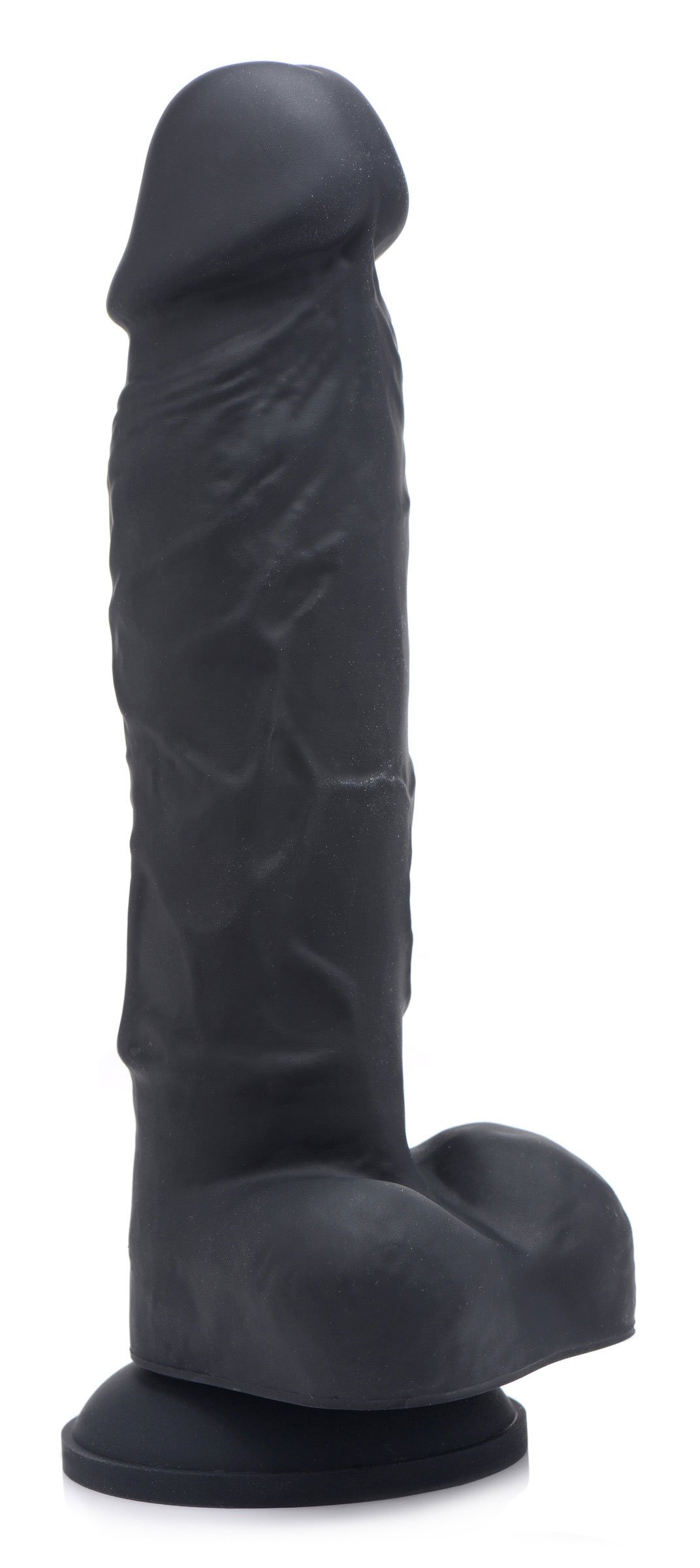 ag371-black-005 AG371-Black Power Pecker 7 Inch Silicone Dildo with Balls - Black