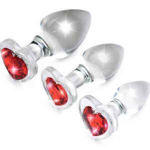 AG433 Red Heart Gem Glass Anal Plug Set