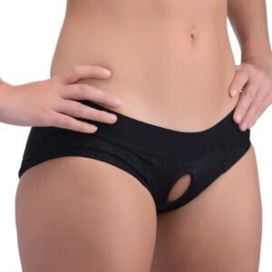 AG453-LXL Lace Envy Black Crotchless Panty Harness - L-XL