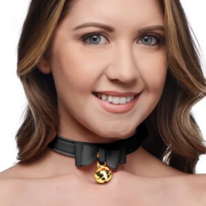 AG456-Black Golden Kitty Cat Bell Collar - Black/Gold