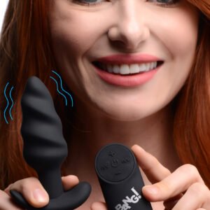 AG564-Black Remote Control 21X Vibrating Silicone Swirl Butt Plug - Black