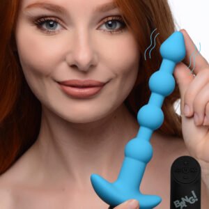 AG614-Blue Remote Control Vibrating Silicone Anal Beads - Blue