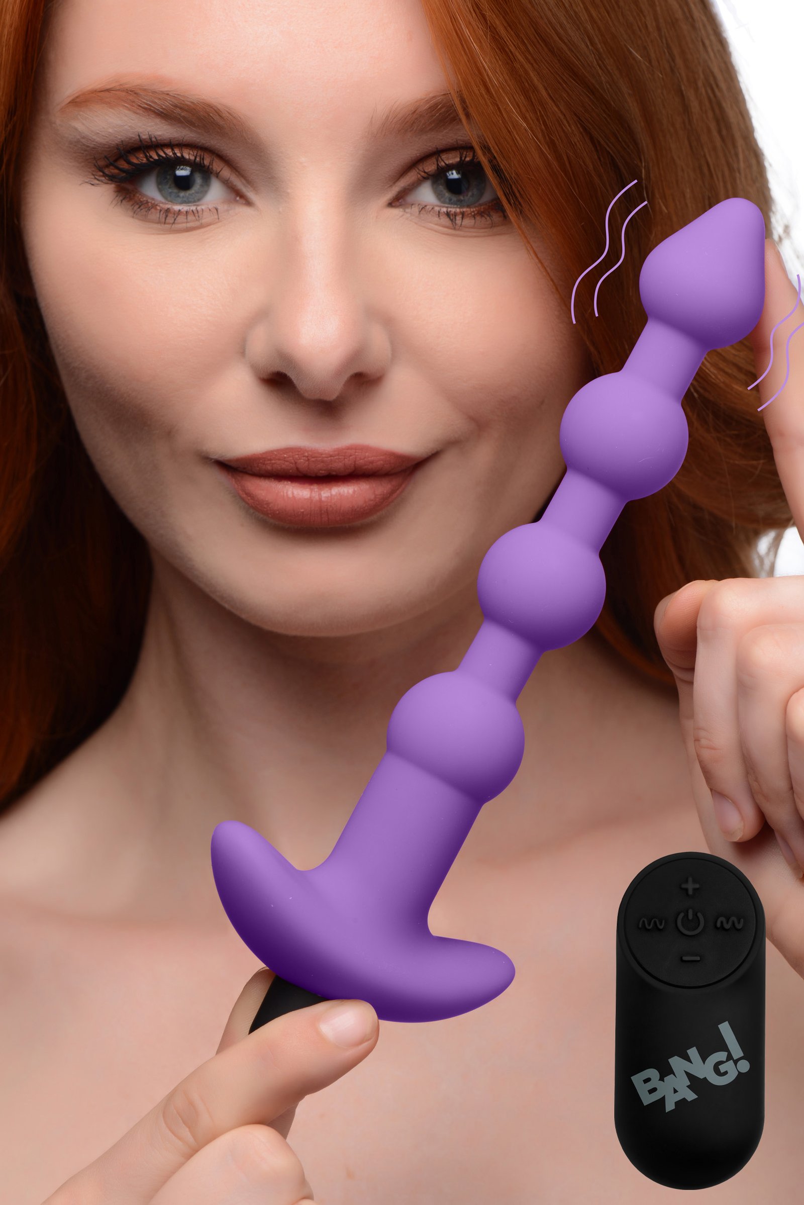 ag614-purple-female-model-001c AG614-Purple Remote Control Vibrating Silicone Anal Beads - Purple