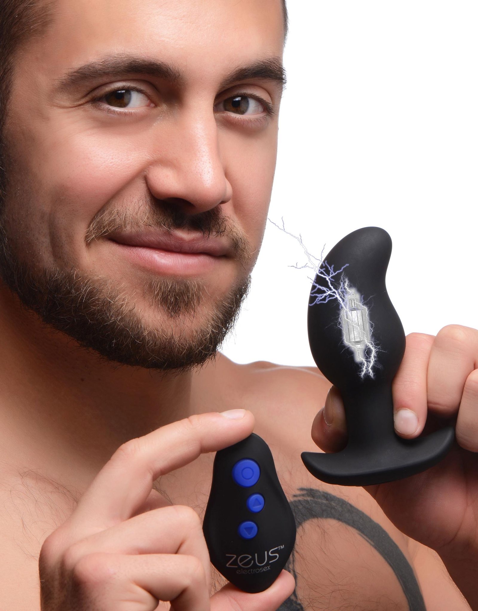 ag721-male-model-001b AG721 8X Volt Drop Vibrating and E-Stim Silicone Prostate Massager with Remote