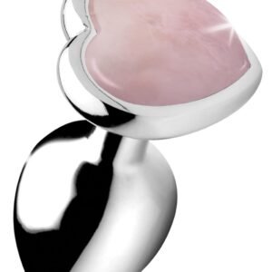 AG751-Small Authentic Rose Quartz Gemstone Heart Anal Plug - Small