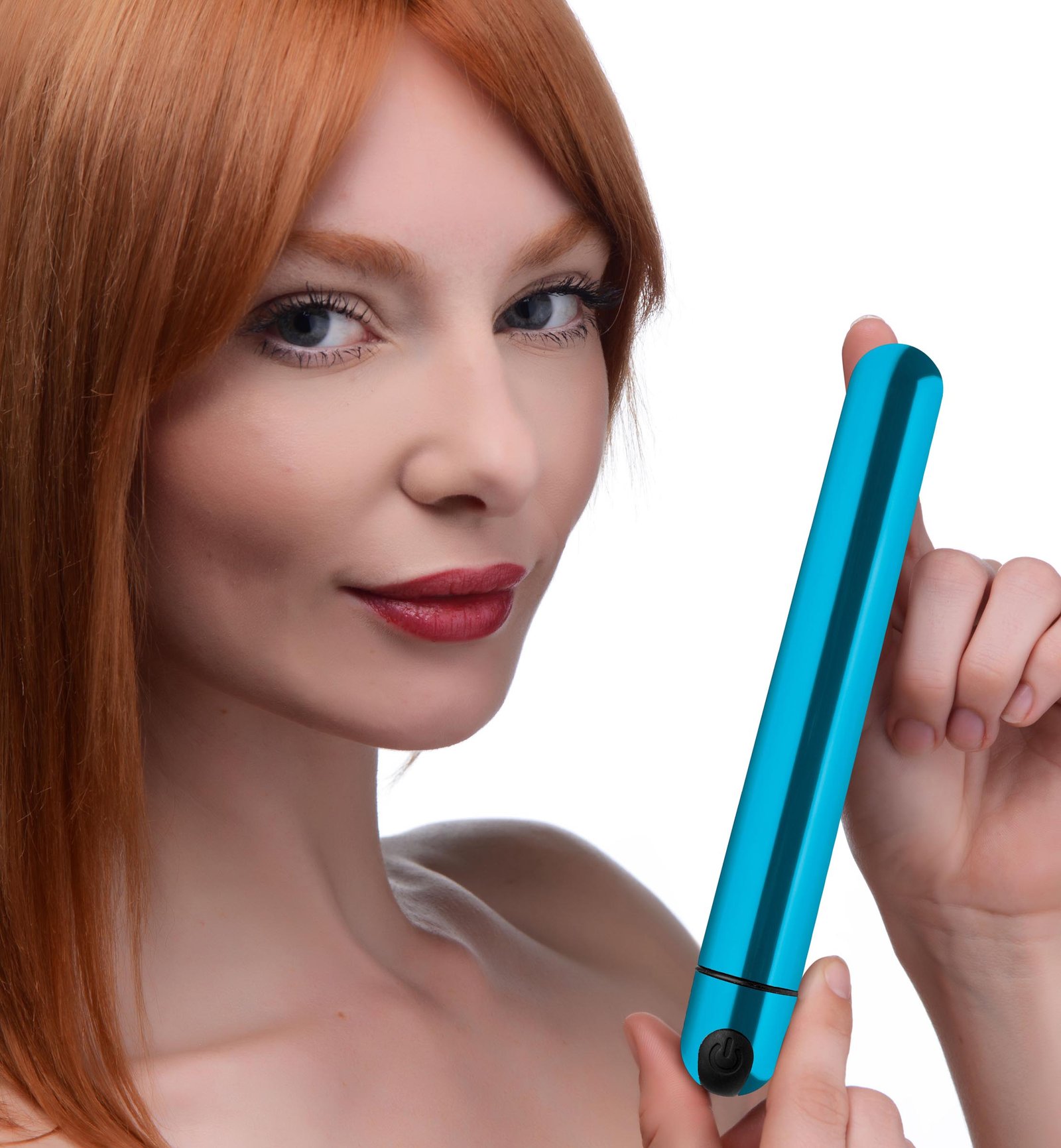 ag764-blue-female-model-001b AG764-Blue 10X Slim Metallic Bullet - Blue