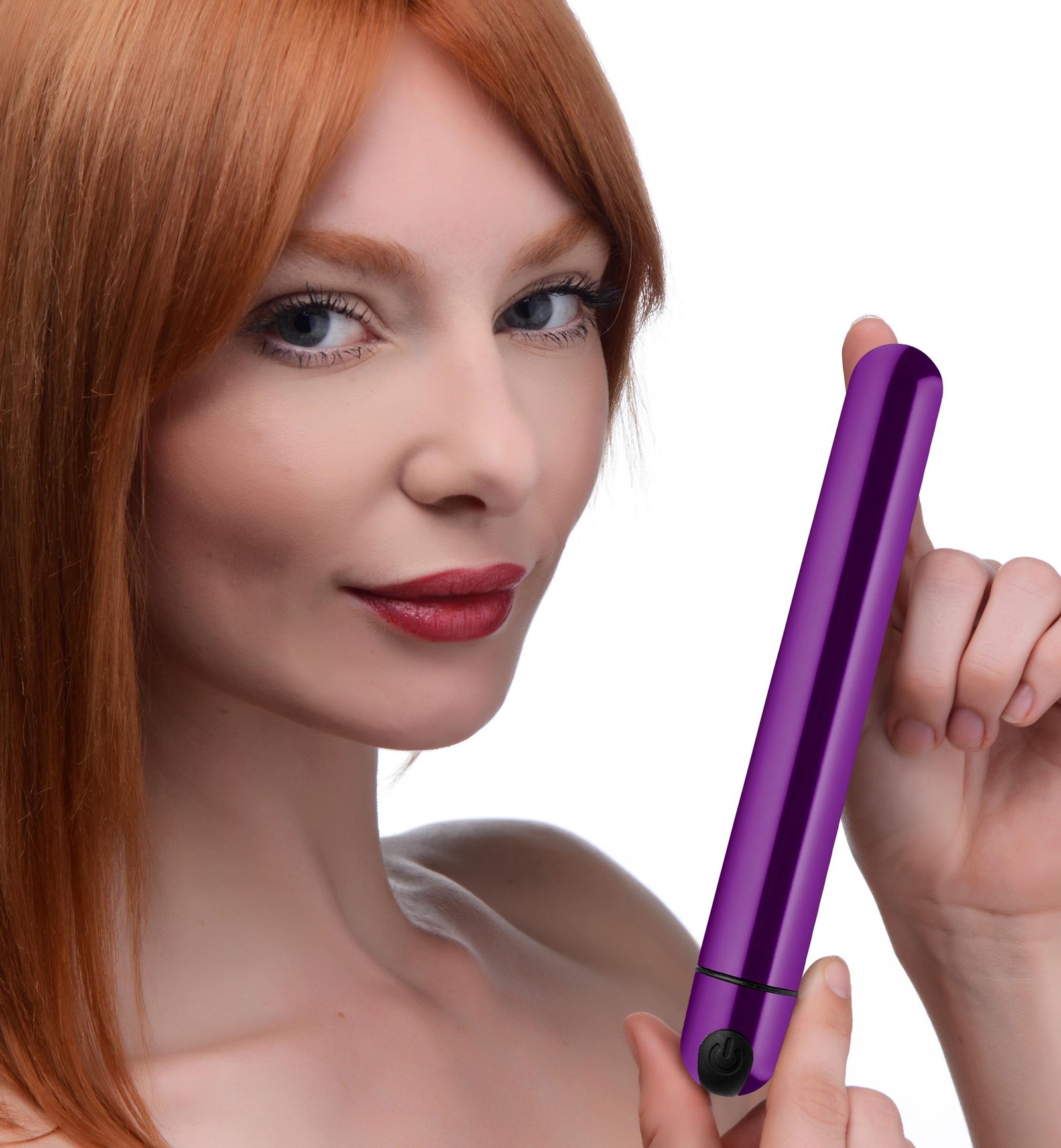 ag764-purple-female-model-001b AG764-Purple 10X Slim Metallic Bullet - Purple