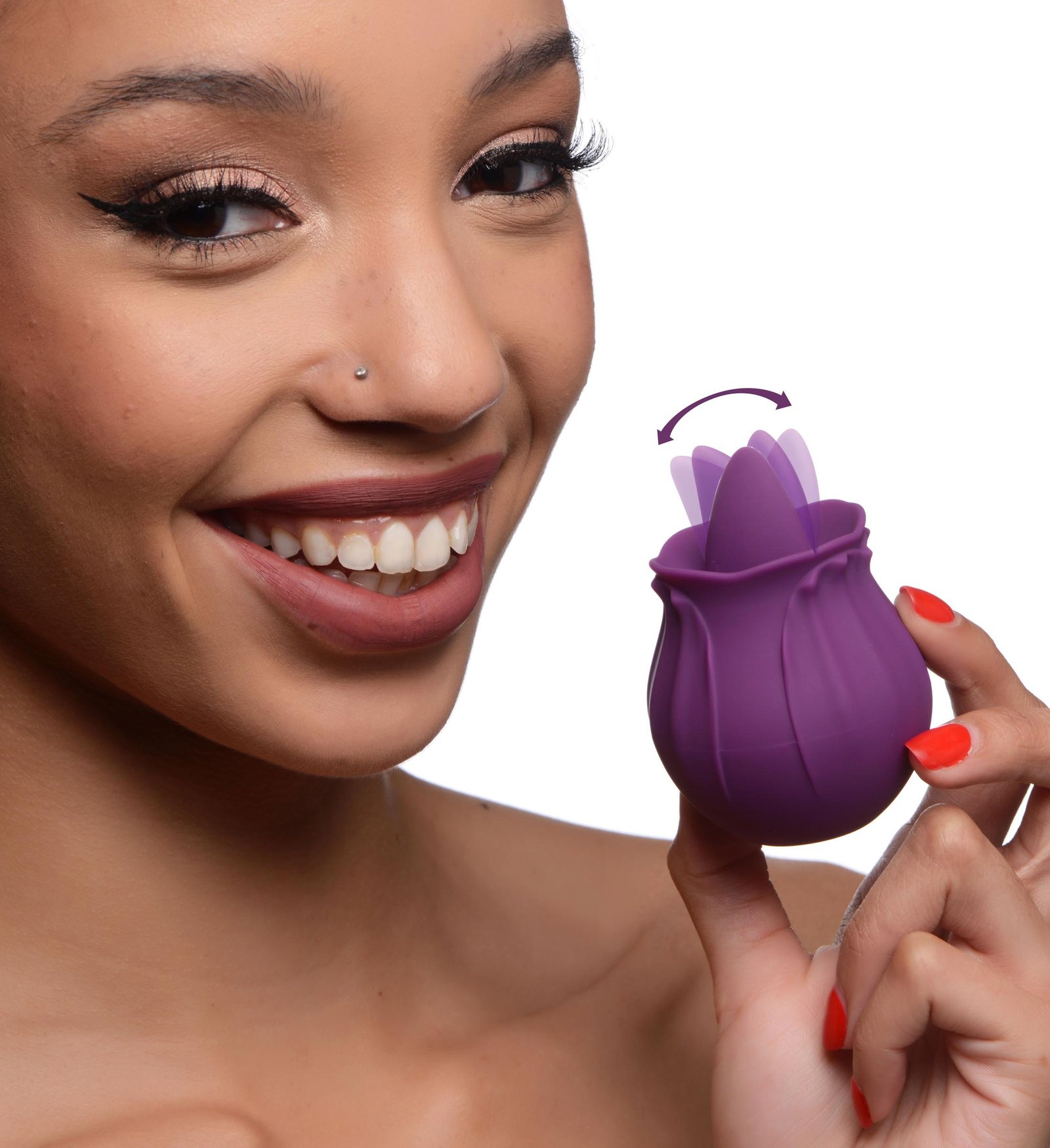 ag777-female-model-001b AG777 Bloomgasm Wild Violet 10X Silicone Clit Licking Stimulator - Purple